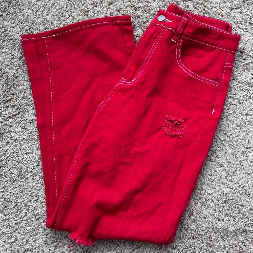 Fire hydrant red ripped jeans